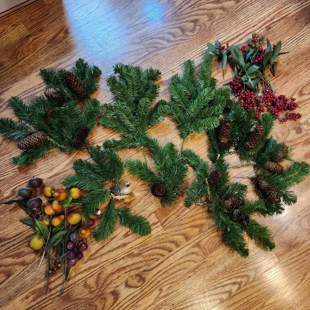 Vintage Wreath Form with Various Fall and Holiday Craft Supplies